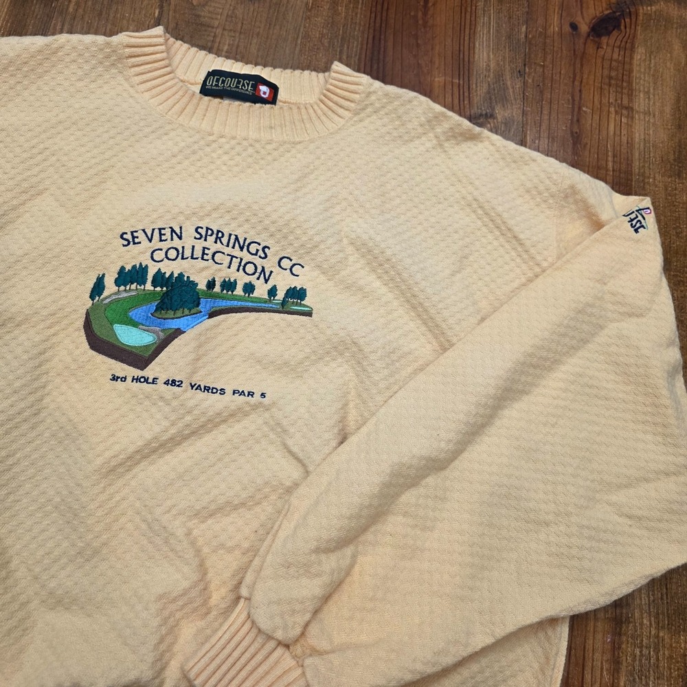 Vintage Seven Springs Country Club Waffle‎ Knit Golf Sweatshirt Crewneck - M